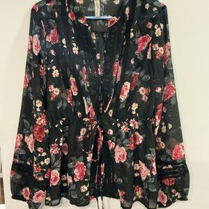 American Rag Floral Black Sheer